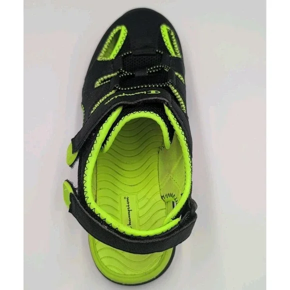 Champion Boys Kids Sandals Shoes Black/Neon Green Strap Closed Toe Size 5 Youth - Picture 6 of 16